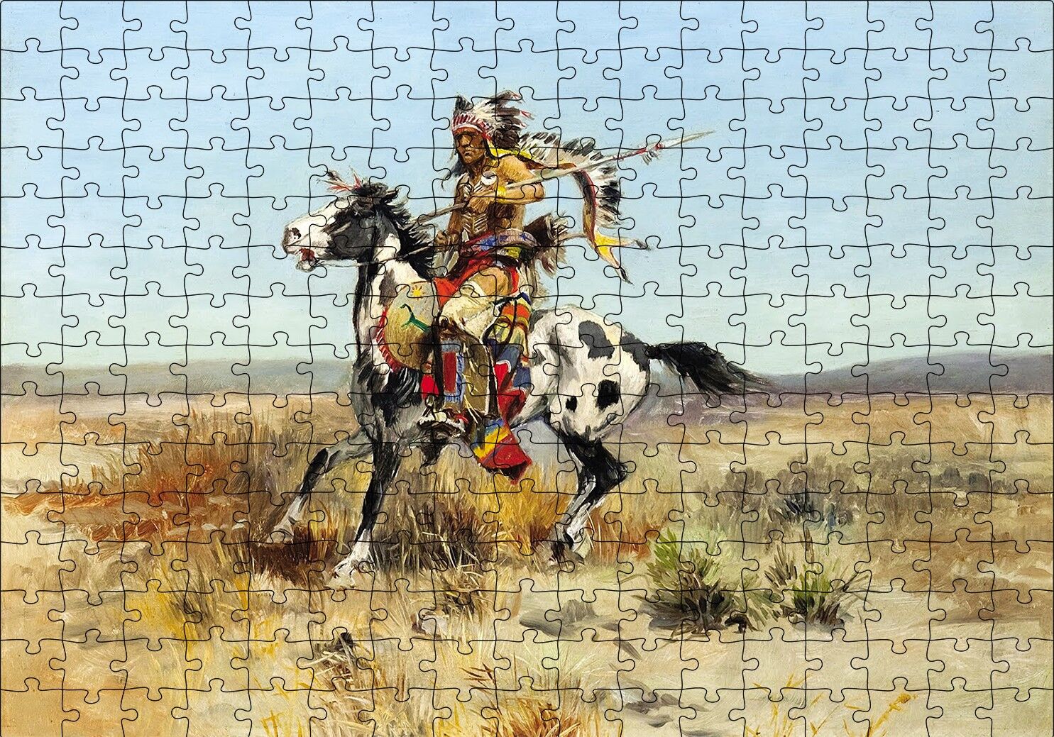Savaşçı Kızılderili Yağlı Boya Puzzle Yapboz MDF Ahşap 255 Parça 34 cm X 49 cm