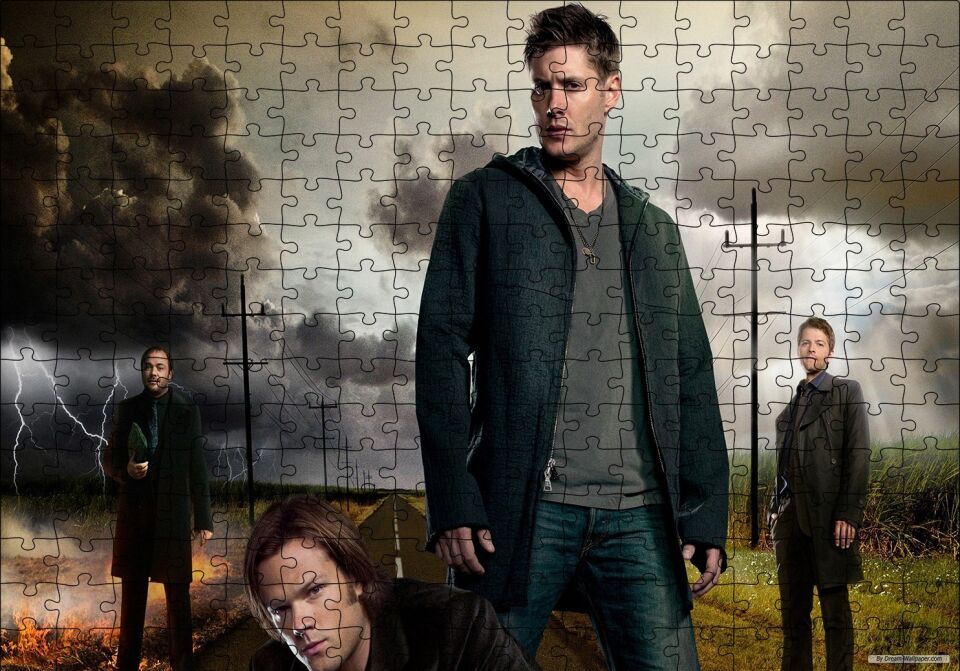 Supernatural Erkek Karakterler Puzzle Yapboz MDF Ahşap 255 Parça 34 cm X 49 cm