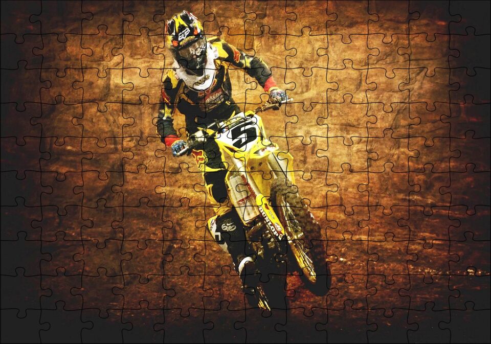 Motokros Vintage Tarzı Görsel Puzzle Yapboz MDF Ahşap