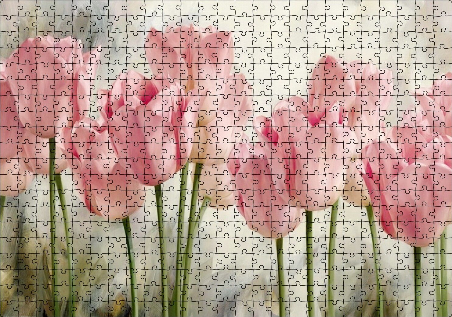Pembe Laleler Yağlı Boya Puzzle Yapboz MDF Ahşap 500 Parça 49 cm X 68 cm