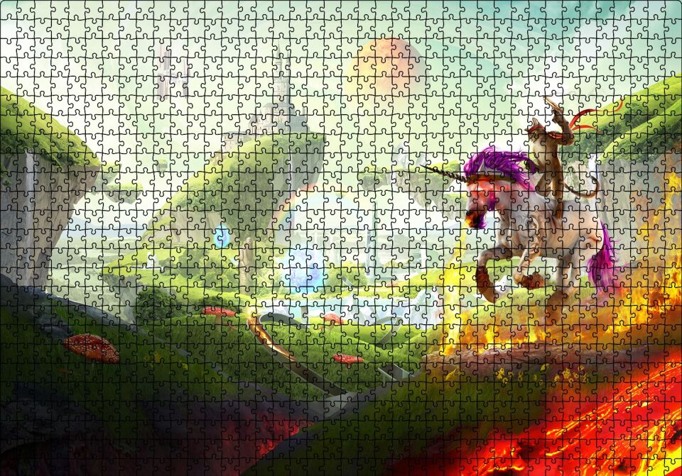 Çizmeli Kedi ve Unicornun Şato Saldırısı Puzzle Yapboz MDF Ahşap 1000 Parça 49 cm X 68 cm