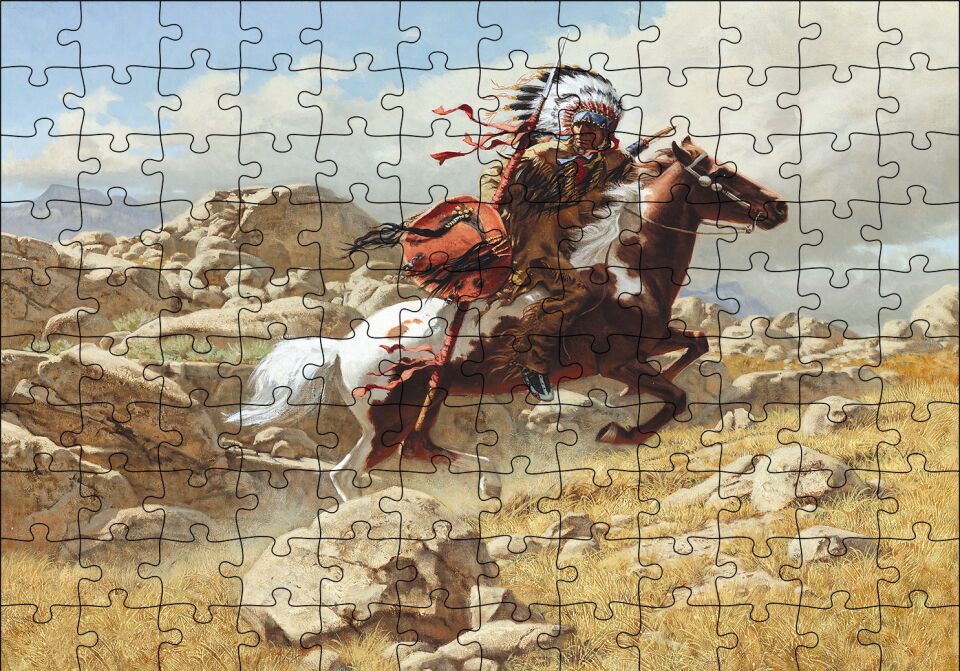 Savaşçı Kızılderili Puzzle Yapboz MDF Ahşap 120 Parça 24 cm X 34 cm