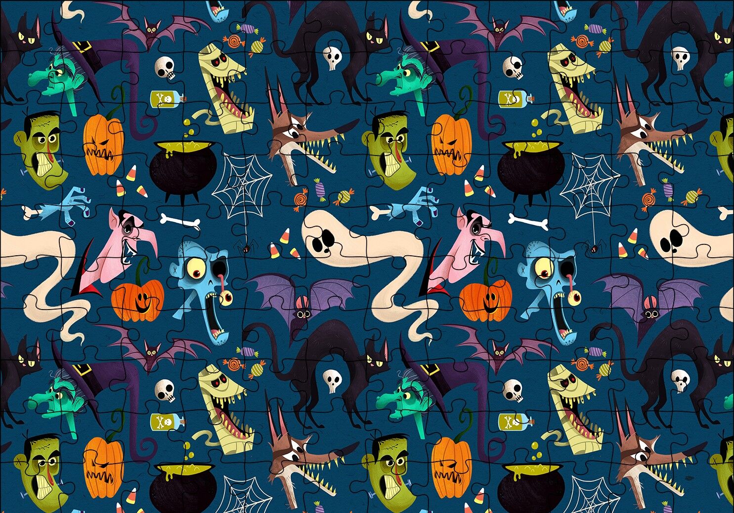 Halloween Pattern Puzzle Yapboz MDF Ahşap
