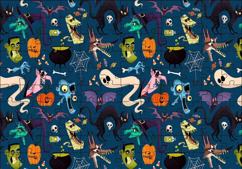 Halloween Pattern Puzzle Yapboz MDF Ahşap