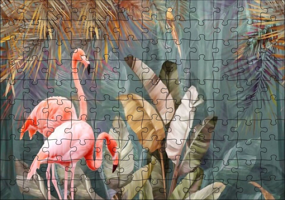 Doğadaki Çift Filamingo Görseli Puzzle Yapboz MDF Ahşap 120 Parça 24 cm X 34 cm