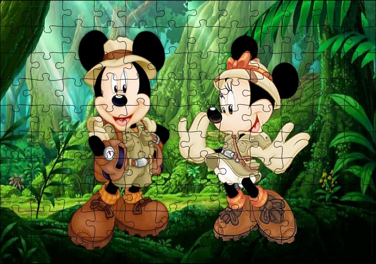 Masaüstünde Mickey Maus Ve Minnie Mouse Safari Puzzle Yapboz MDF Ahşap