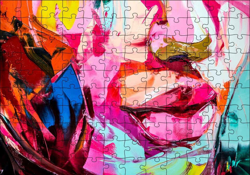 Soyut Boyalı Kadın Yüzü Puzzle Yapboz MDF Ahşap