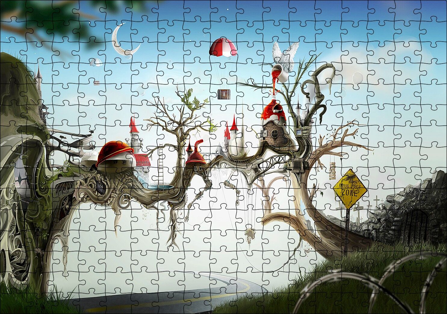 Hayaller Ülkesi Şatolar Arasındaki Köprü Puzzle Yapboz MDF Ahşap 255 Parça 34 cm X 49 cm