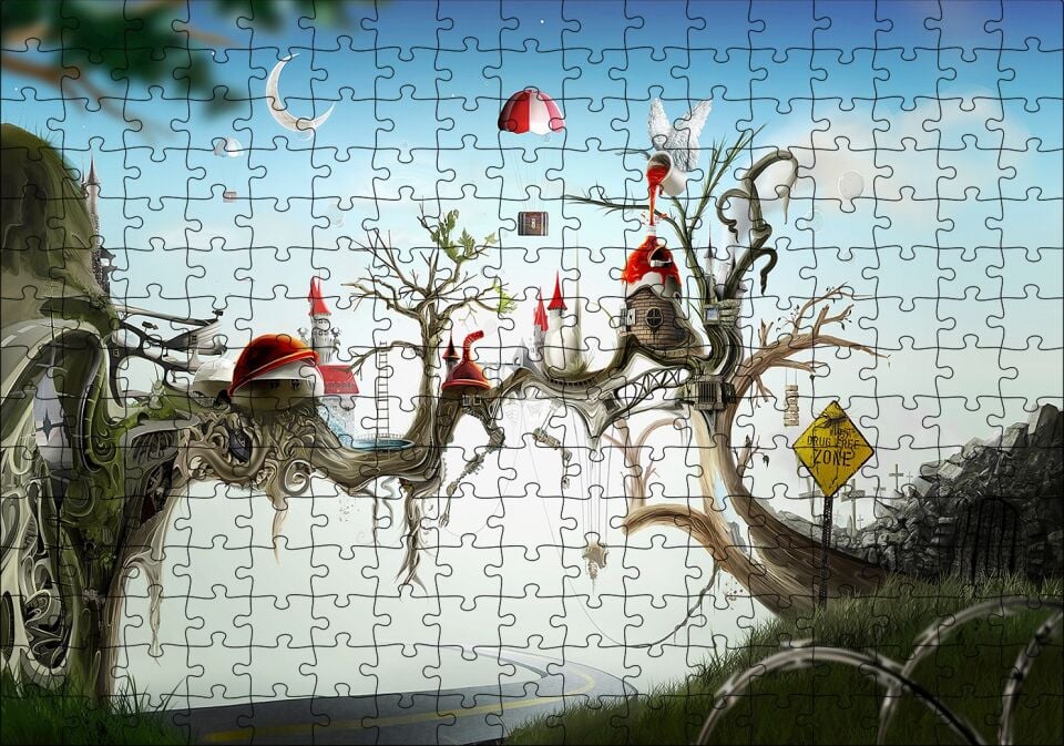 Hayaller Ülkesi Şatolar Arasındaki Köprü Puzzle Yapboz MDF Ahşap 255 Parça 34 cm X 49 cm