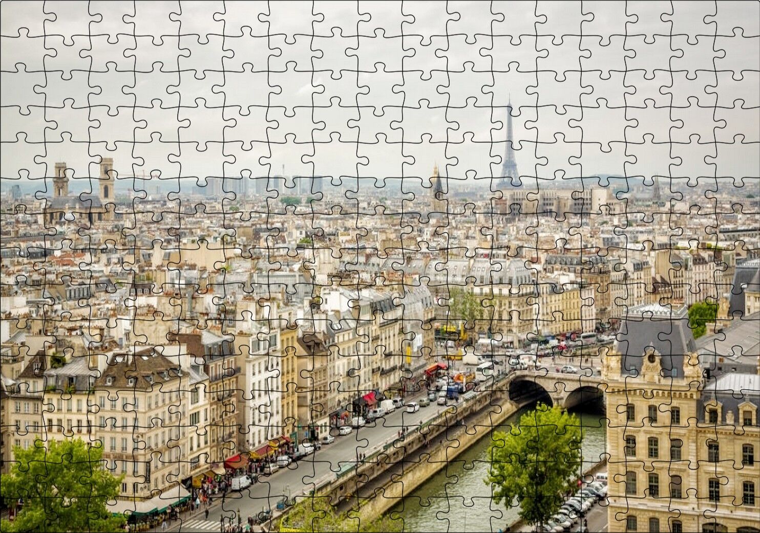 Paris Şehri Sen Nehri Eyfel Kulesi Görseli Puzzle Yapboz MDF Ahşap 255 Parça 34 cm X 49 cm