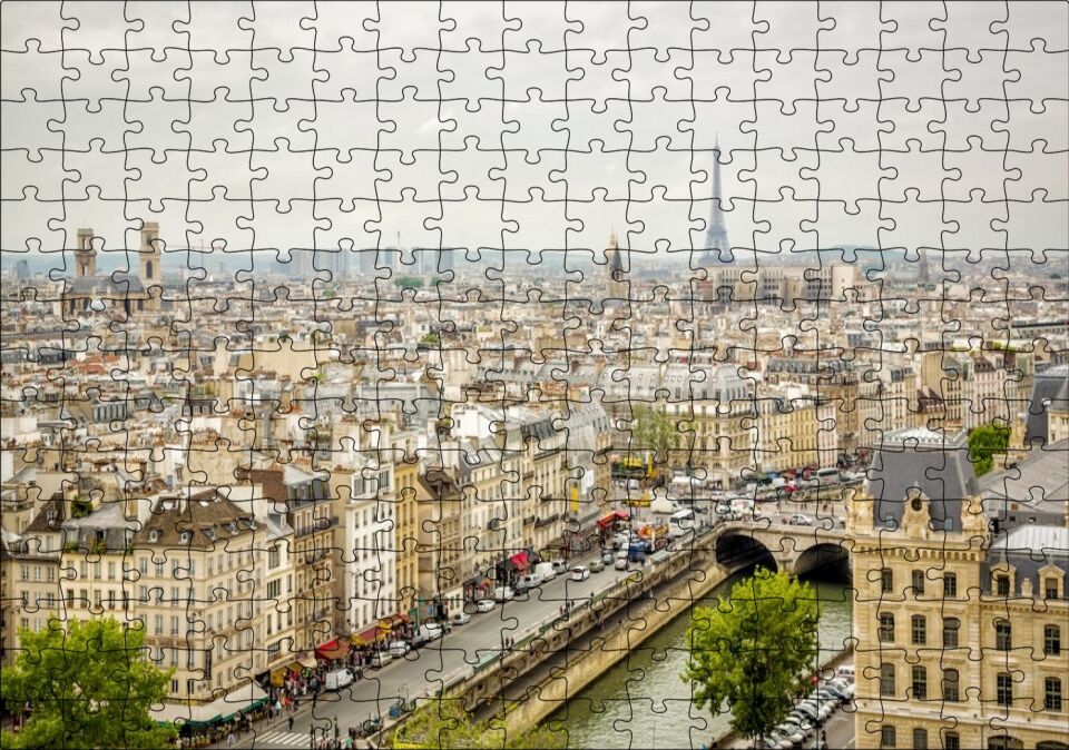 Paris Şehri Sen Nehri Eyfel Kulesi Görseli Puzzle Yapboz MDF Ahşap 255 Parça 34 cm X 49 cm