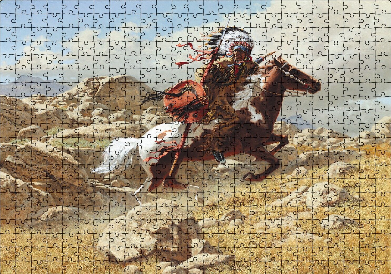 Savaşçı Kızılderili Puzzle Yapboz MDF Ahşap 500 Parça 49 cm X 68 cm