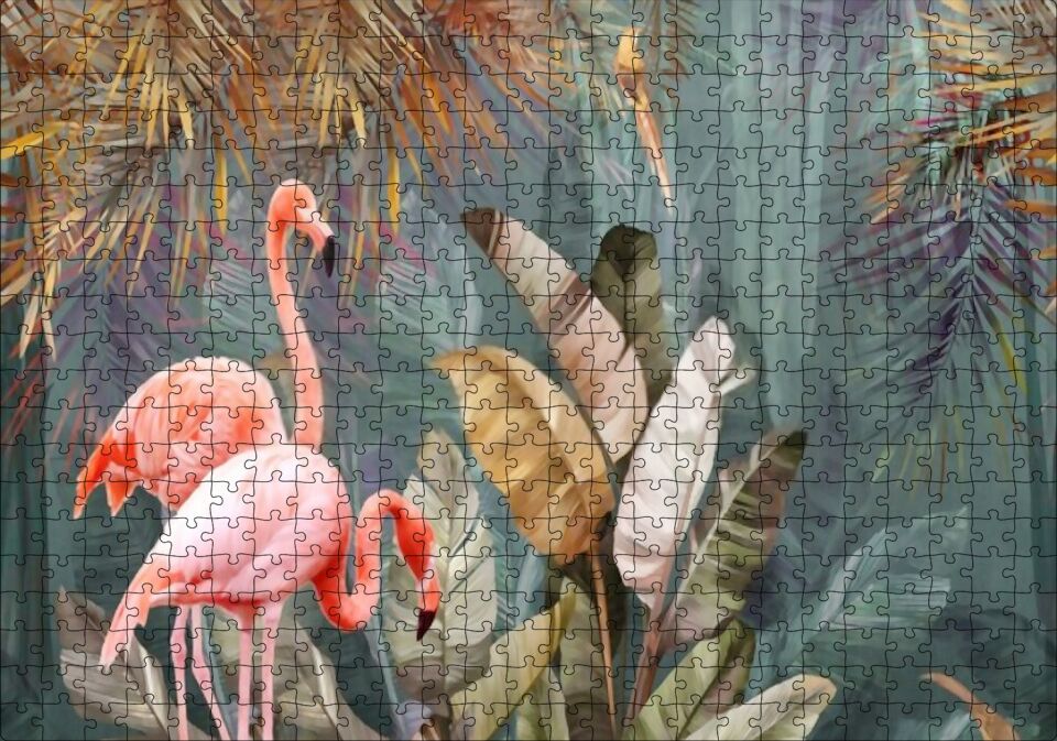 Doğadaki Çift Filamingo Görseli Puzzle Yapboz MDF Ahşap 500 Parça 49 cm X 68 cm