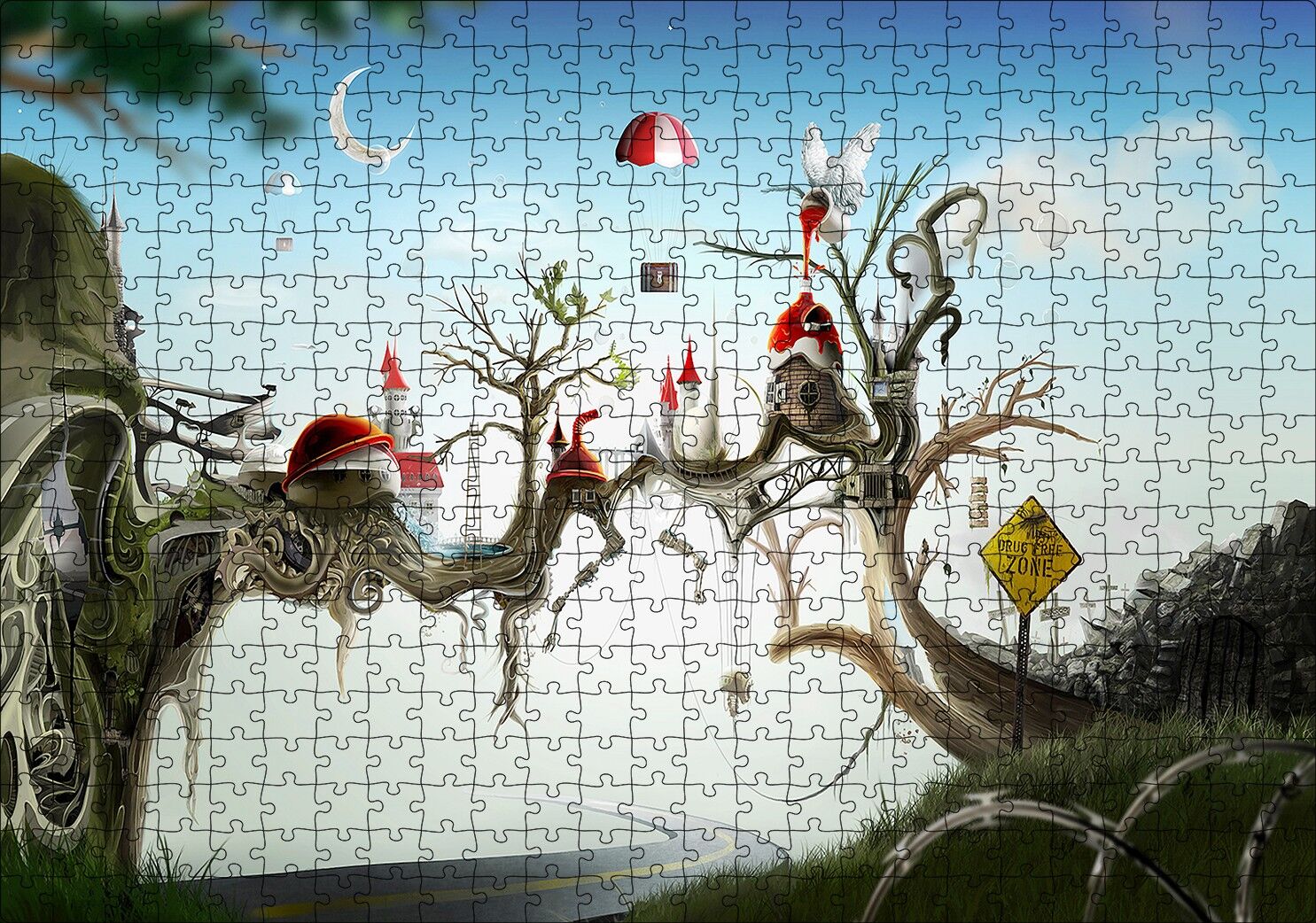 Hayaller Ülkesi Şatolar Arasındaki Köprü Puzzle Yapboz MDF Ahşap 500 Parça 49 cm X 68 cm