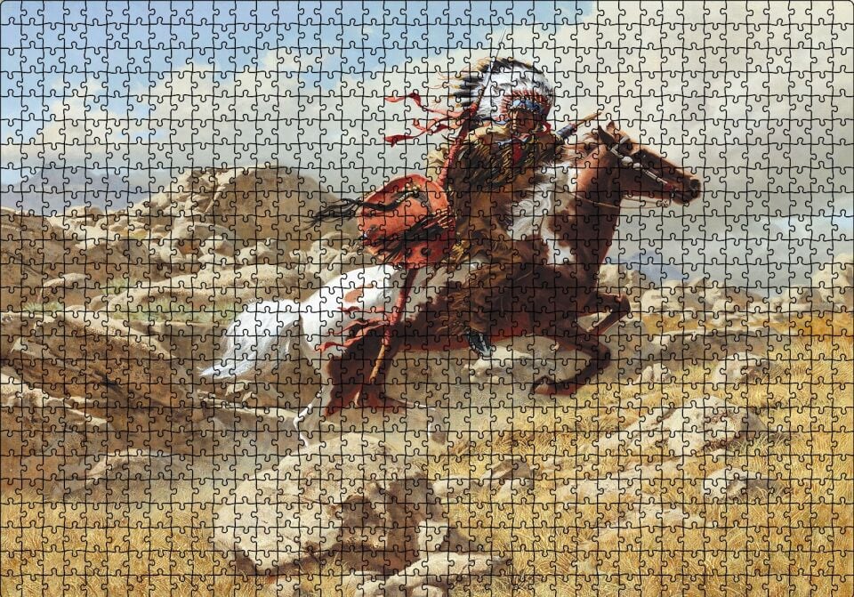 Savaşçı Kızılderili Puzzle Yapboz MDF Ahşap 1000 Parça 49 cm X 68 cm