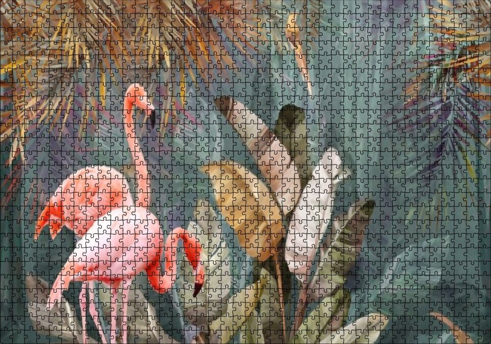 Doğadaki Çift Filamingo Görseli Puzzle Yapboz MDF Ahşap 1000 Parça 49 cm X 68 cm