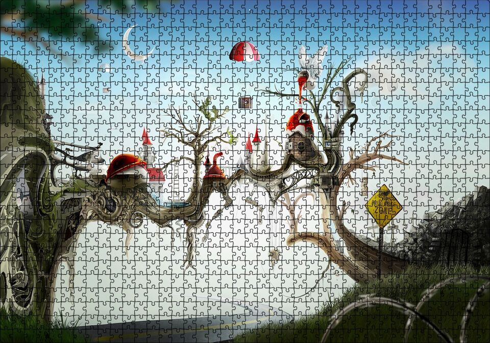 Hayaller Ülkesi Şatolar Arasındaki Köprü Puzzle Yapboz MDF Ahşap 1000 Parça 49 cm X 68 cm