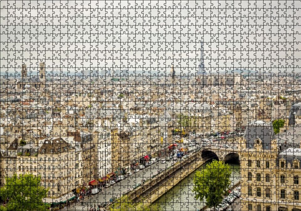 Paris Şehri Sen Nehri Eyfel Kulesi Görseli Puzzle Yapboz MDF Ahşap 1000 Parça 49 cm X 68 cm