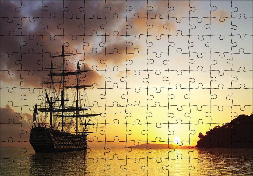 Günbatımında Kalyon Puzzle Yapboz MDF Ahşap 120 Parça 24 cm X 34 cm