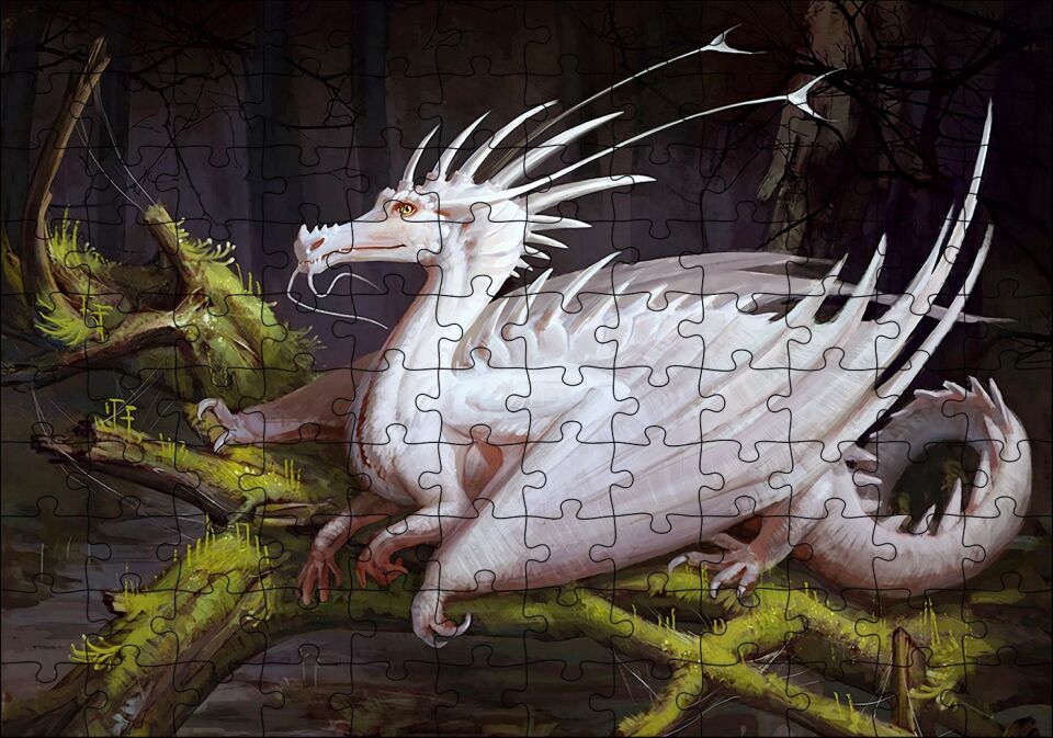 Beyaz Ejderha Puzzle Yapboz MDF Ahşap 120 Parça 24 cm X 34 cm