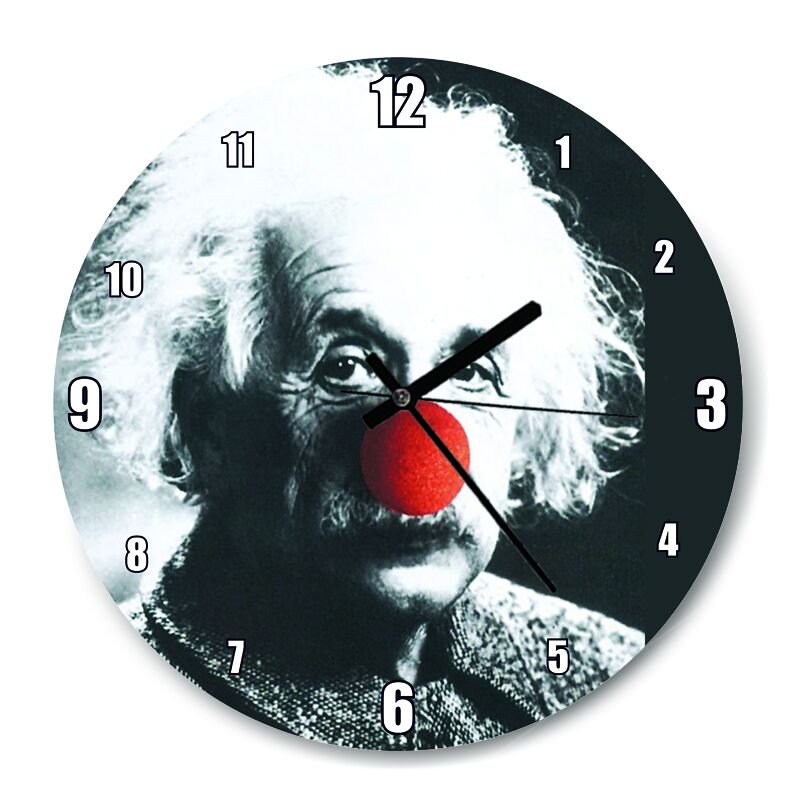 Einstein Kırmızı Burunlu  Mdf Ahşap Duvar Saati 30 cm Çap