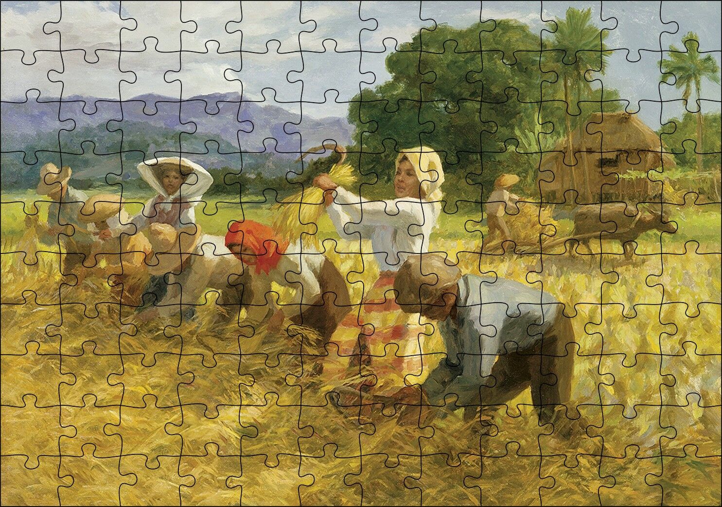 Hasat Yapan Köylüler Yağlı Boya Puzzle Yapboz MDF Ahşap