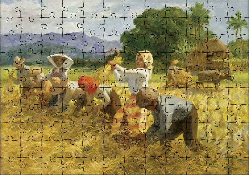 Hasat Yapan Köylüler Yağlı Boya Puzzle Yapboz MDF Ahşap