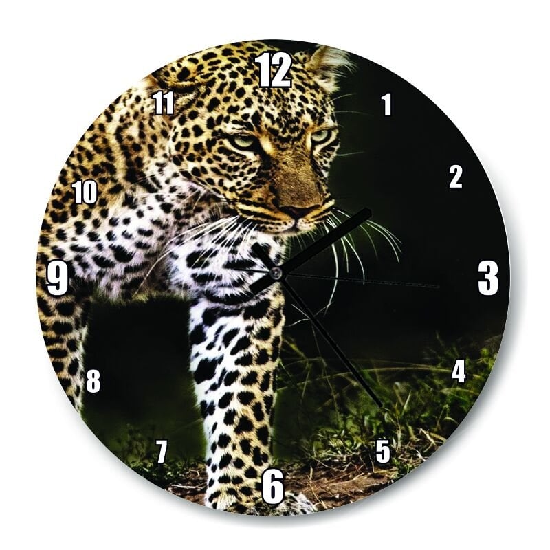 Doğadaki Leopar  Mdf Ahşap Duvar Saati 30 cm Çap