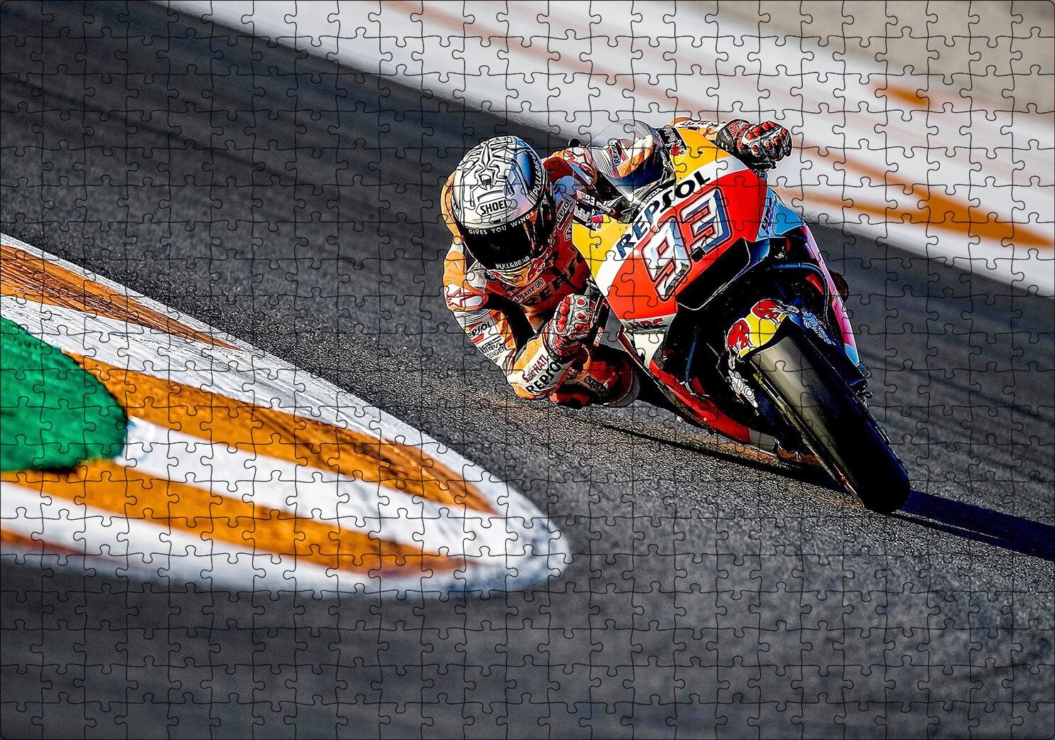 Honda Repsol Turuncu Kırmızı Motorsiklet Puzzle Yapboz MDF Ahşap 500 Parça 49 cm X 68 cm