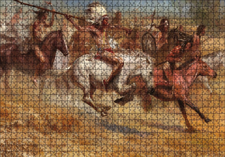 Savaştaki Kızılderililer Puzzle Yapboz MDF Ahşap 1000 Parça 49 cm X 68 cm