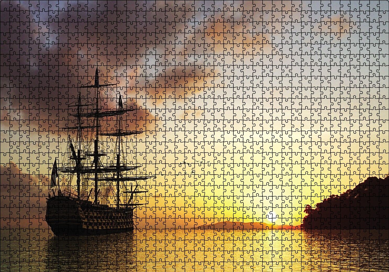 Günbatımında Kalyon Puzzle Yapboz MDF Ahşap 1000 Parça 49 cm X 68 cm