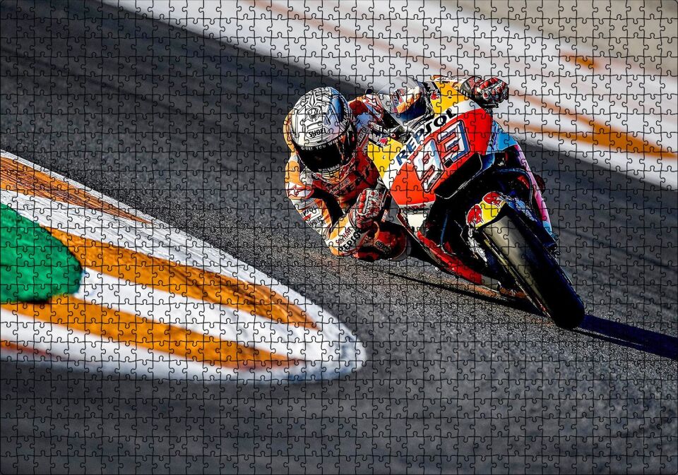Honda Repsol Turuncu Kırmızı Motorsiklet Puzzle Yapboz MDF Ahşap 1000 Parça 49 cm X 68 cm