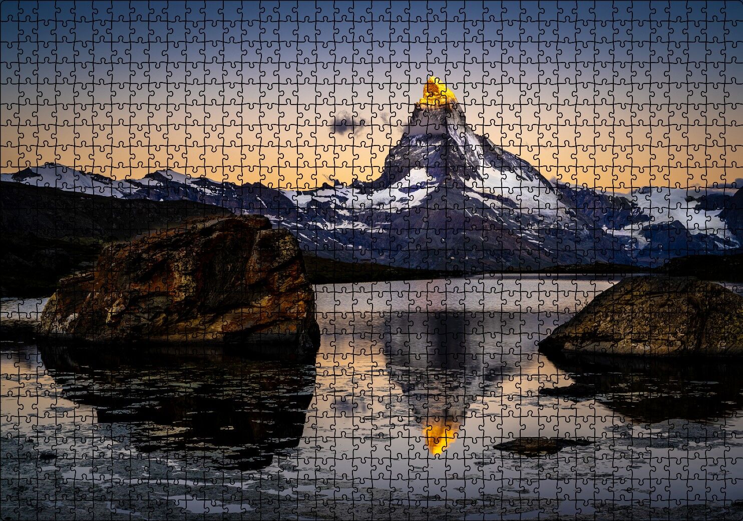 Karlı Dağlar ve Altın Rengi Zirve Puzzle Yapboz MDF Ahşap 1000 Parça 49 cm X 68 cm