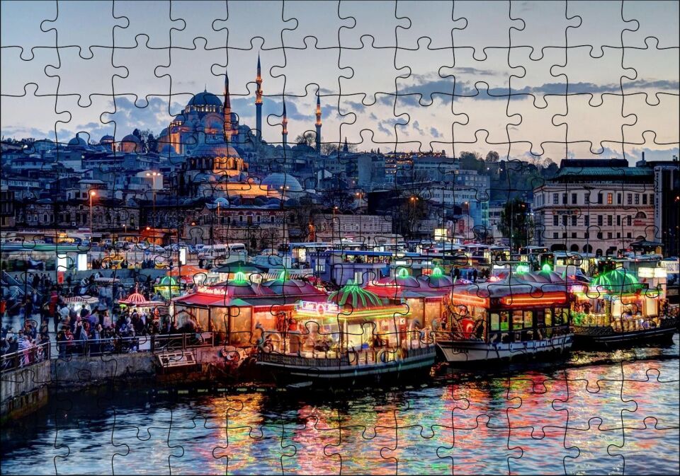 Balık Ekmek Tekneleri ve Süleymaniye Camii Puzzle Yapboz MDF Ahşap 120 Parça 24 cm X 34 cm