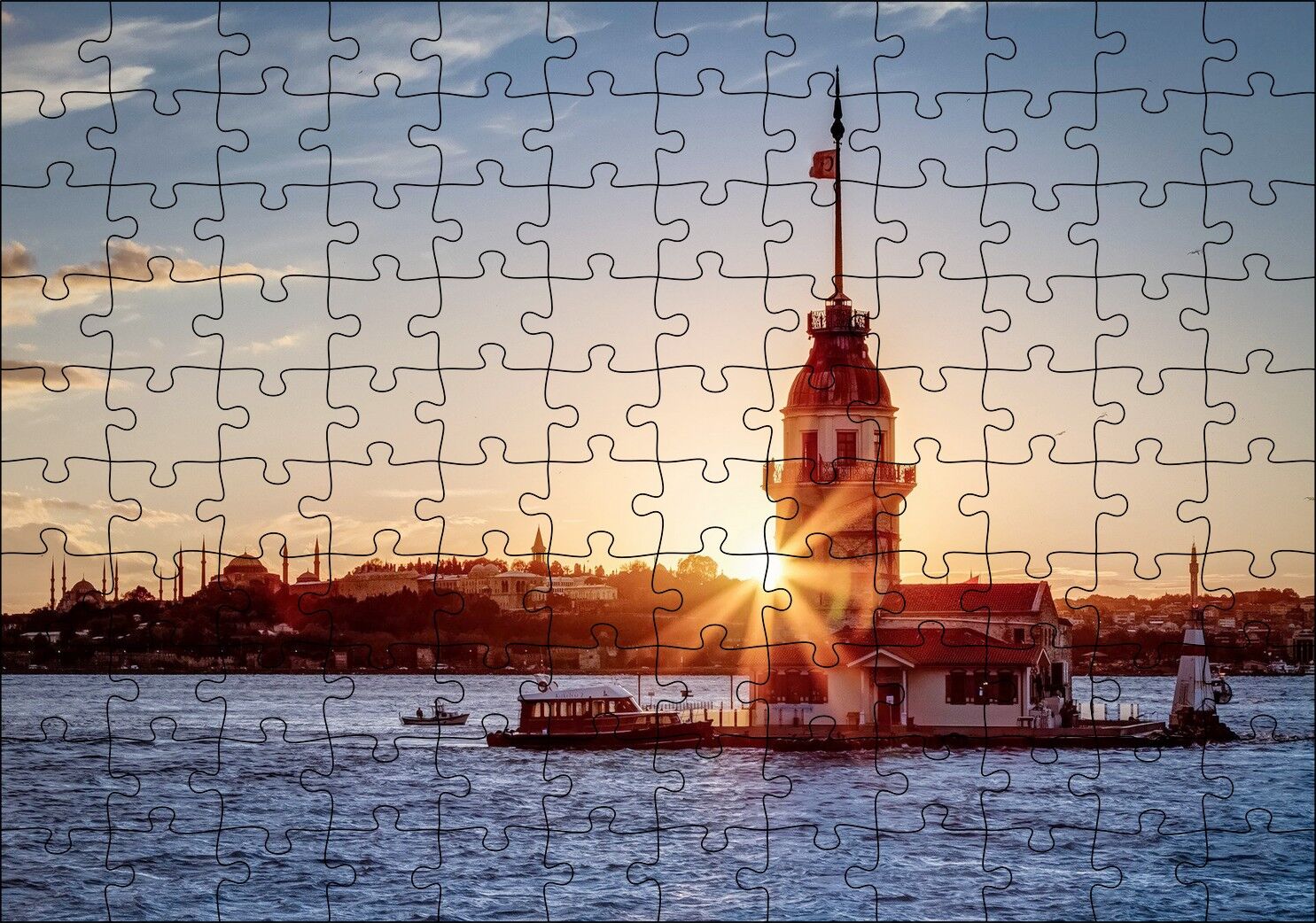 Boğaz Kız Kulesi ve Günbatımı Puzzle Yapboz MDF Ahşap 120 Parça 24 cm X 34 cm