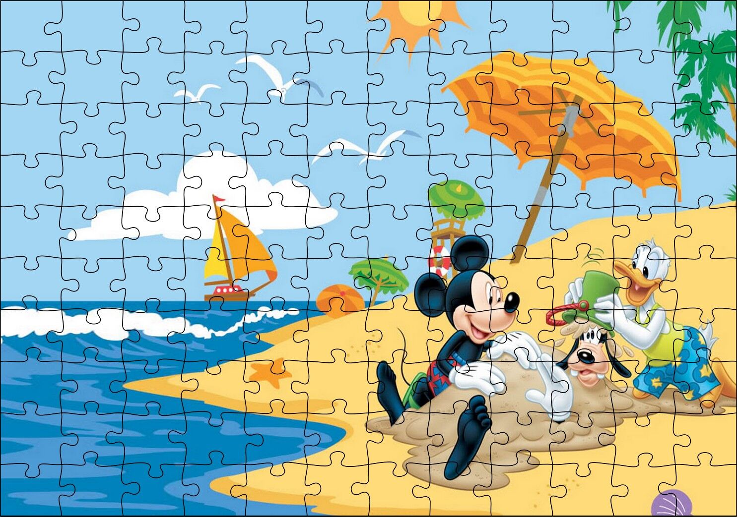 Mickey Mouse Donald Duck ile Yaz Maceraları Puzzle Yapboz MDF Ahşap