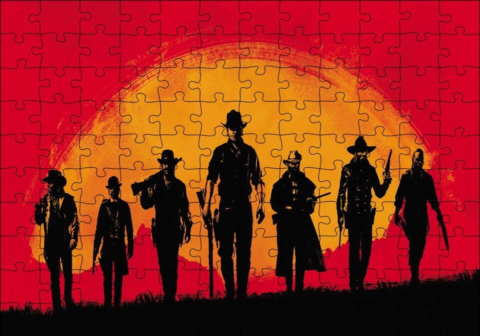 Red Dead Redemption Kırmızı Arka Plan Puzzle Yapboz MDF Ahşap