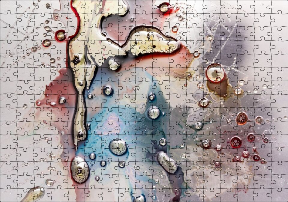 Parlak Zeminde Civalı Mürekkep Lekesi Desen Puzzle Yapboz MDF Ahşap 255 Parça 34 cm X 49 cm