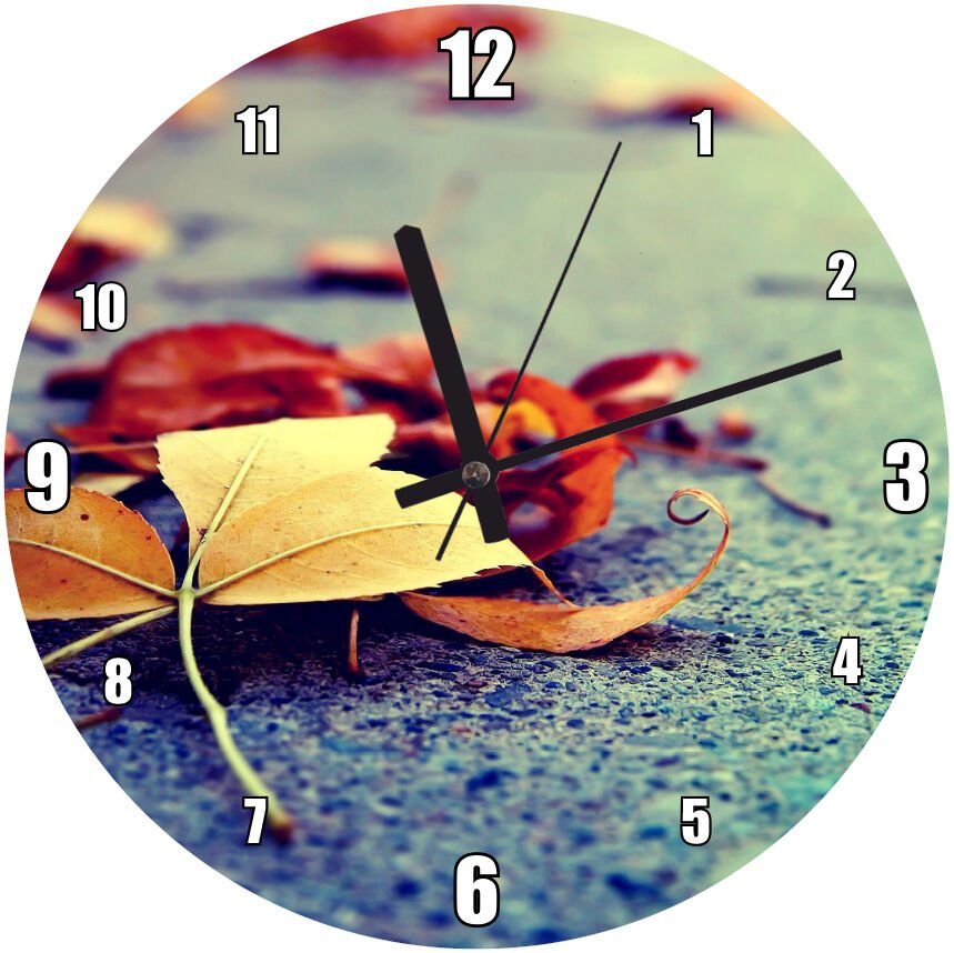 Duvar Dibinde Sonbahar Yaprakları Mdf Ahşap Duvar Saati
