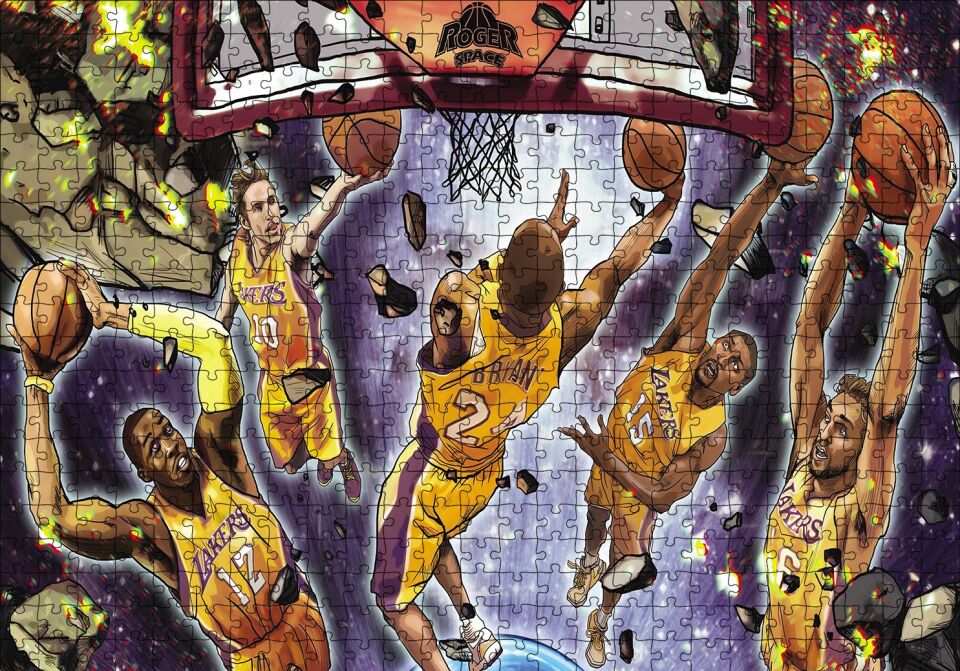 Los Angeles Lakers Beşli Smaç Potaaltı Çizim Puzzle Yapboz MDF Ahşap 500 Parça 49 cm X 68 cm