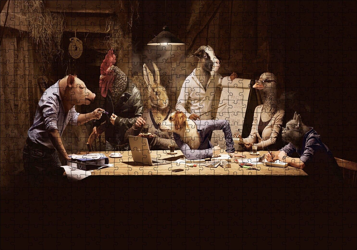 Fantastik Çiftlik Hayvan Toplantısı Görseli Puzzle Yapboz MDF Ahşap 500 Parça 49 cm X 68 cm