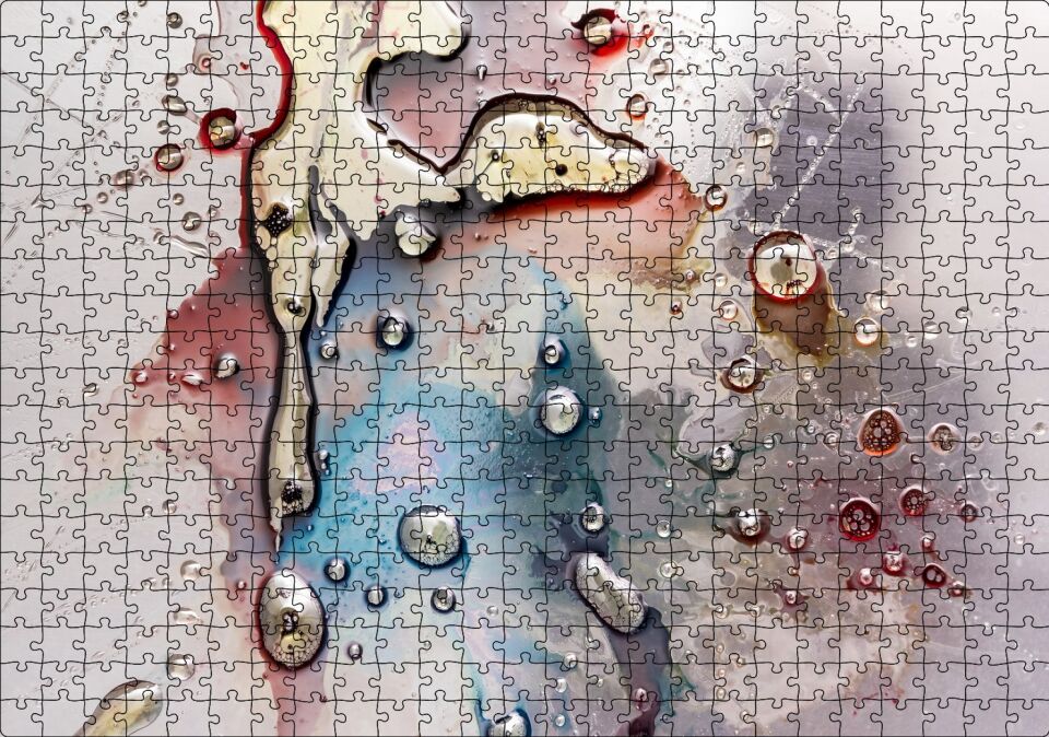 Parlak Zeminde Civalı Mürekkep Lekesi Desen Puzzle Yapboz MDF Ahşap 500 Parça 49 cm X 68 cm