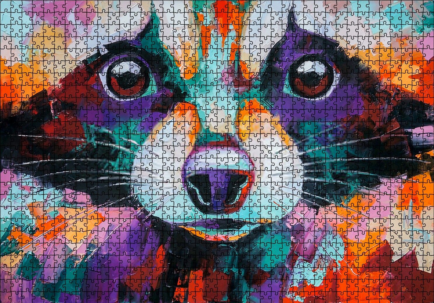 Soyut Boyalı Rakun Görseli Puzzle Yapboz MDF Ahşap 1000 Parça 49 cm X 68 cm