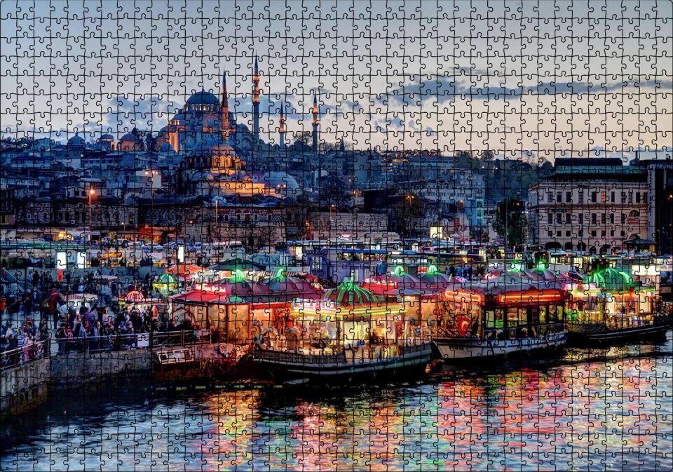 Balık Ekmek Tekneleri ve Süleymaniye Camii Puzzle Yapboz MDF Ahşap 1000 Parça 49 cm X 68 cm