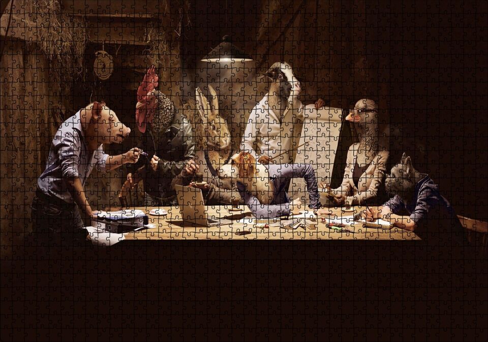 Fantastik Çiftlik Hayvan Toplantısı Görseli Puzzle Yapboz MDF Ahşap 1000 Parça 49 cm X 68 cm