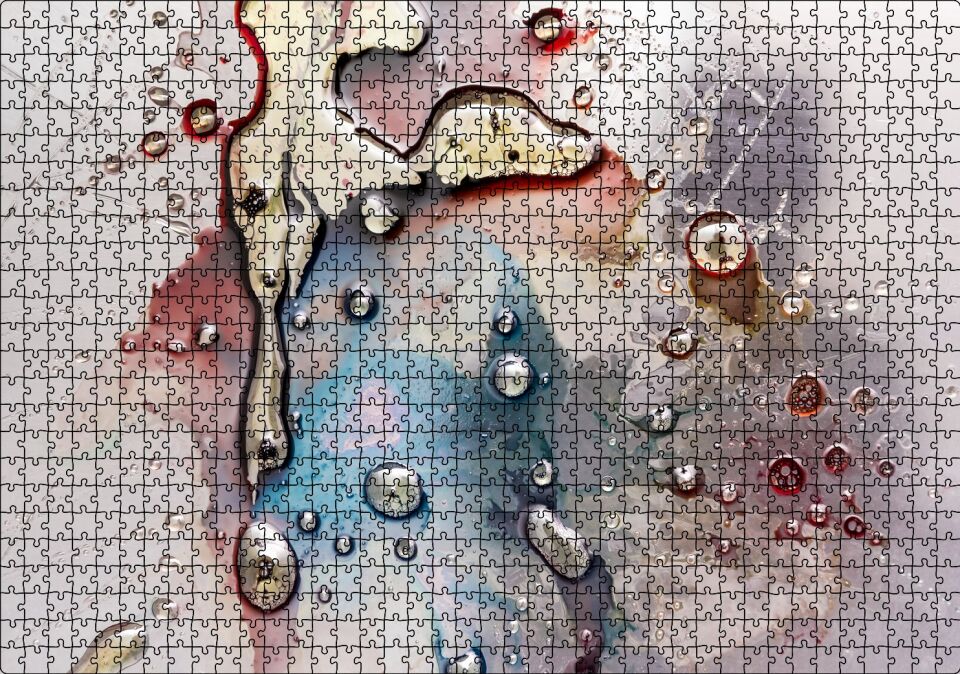 Parlak Zeminde Civalı Mürekkep Lekesi Desen Puzzle Yapboz MDF Ahşap 1000 Parça 49 cm X 68 cm