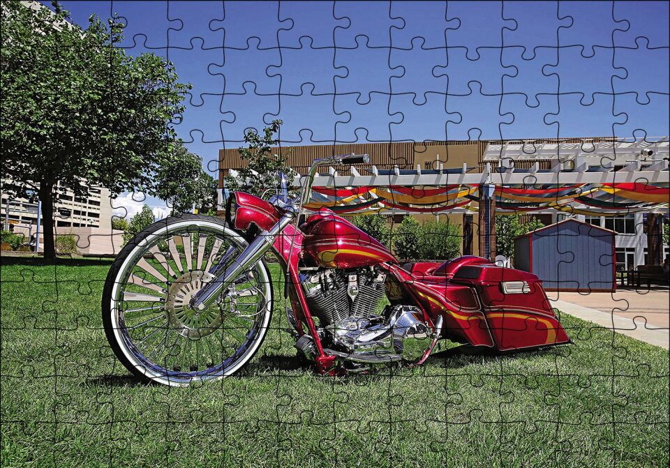 Harley Davidson Road King Görseli Puzzle Yapboz MDF Ahşap 120 Parça 24 cm X 34 cm