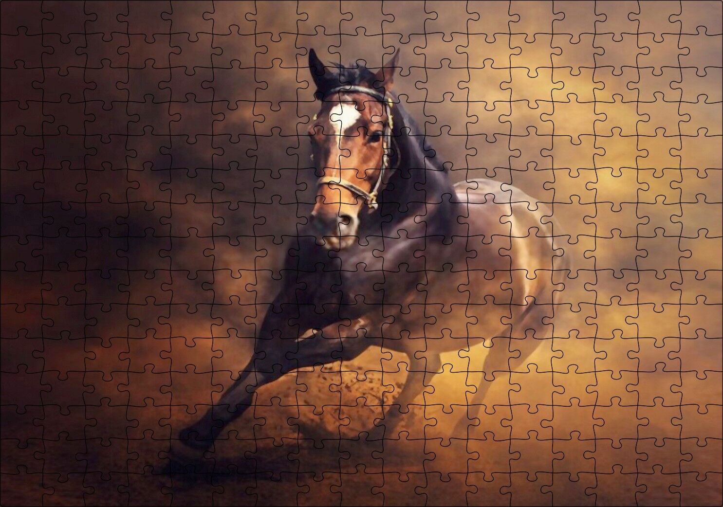 Fırtına İçinde Kahve Rengi At Görseli Puzzle Yapboz MDF Ahşap 255 Parça 34 cm X 49 cm