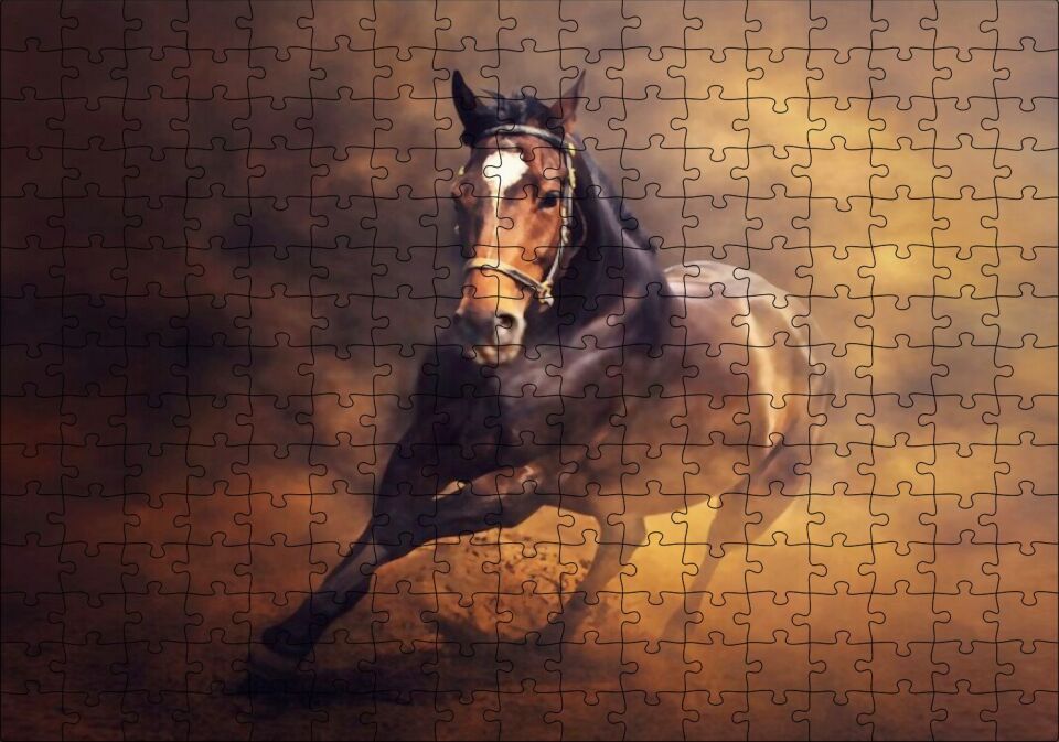 Fırtına İçinde Kahve Rengi At Görseli Puzzle Yapboz MDF Ahşap 255 Parça 34 cm X 49 cm