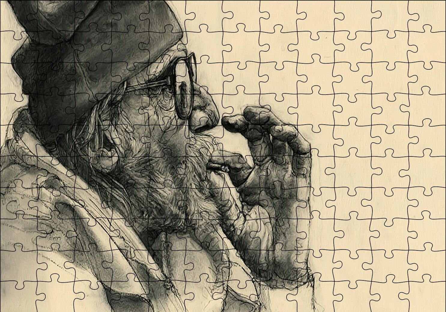Sigara İçen Gözlüklü İhtiyar Puzzle Yapboz MDF Ahşap